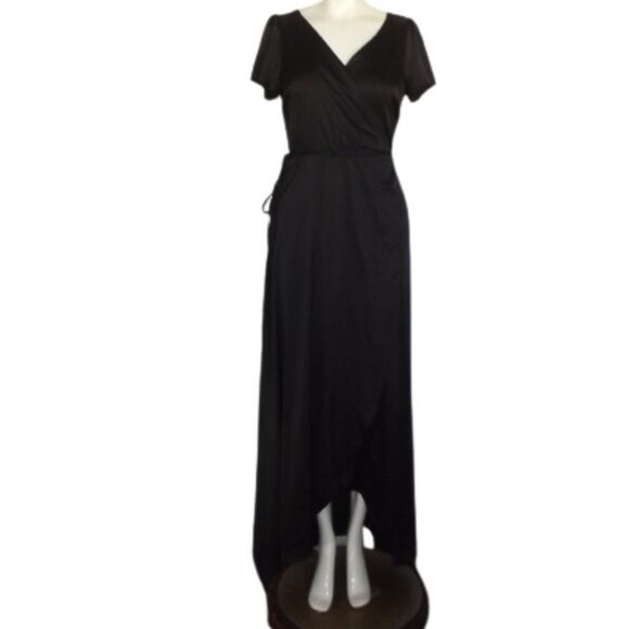 new BALTIC BORN Maxi Wrap Dress, S, Black satin, Flutter sleeve, Tulip skirt - Picture 8 of 14
